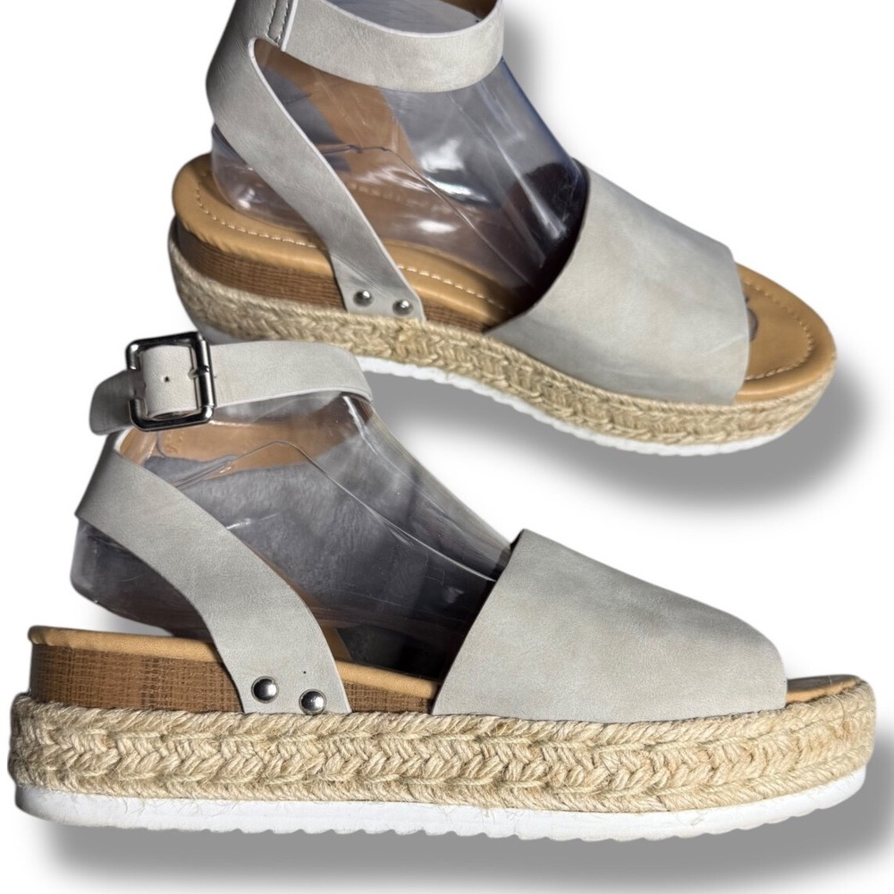 EUC SODA Platform Sandals Ankle Strap Espadrille Flatform Casual Gray Sz 10